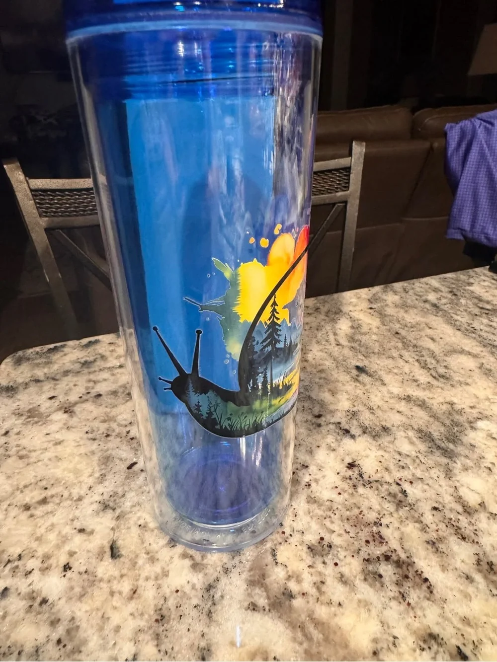 Rainbow Mountain Lake Scene Hand Crafted Blue Tumbler NEW IN BOX WITH STRAW